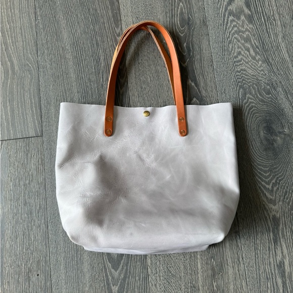 KMM & Co Leather Tote Bag in Light Gray - Picture 1 of 11